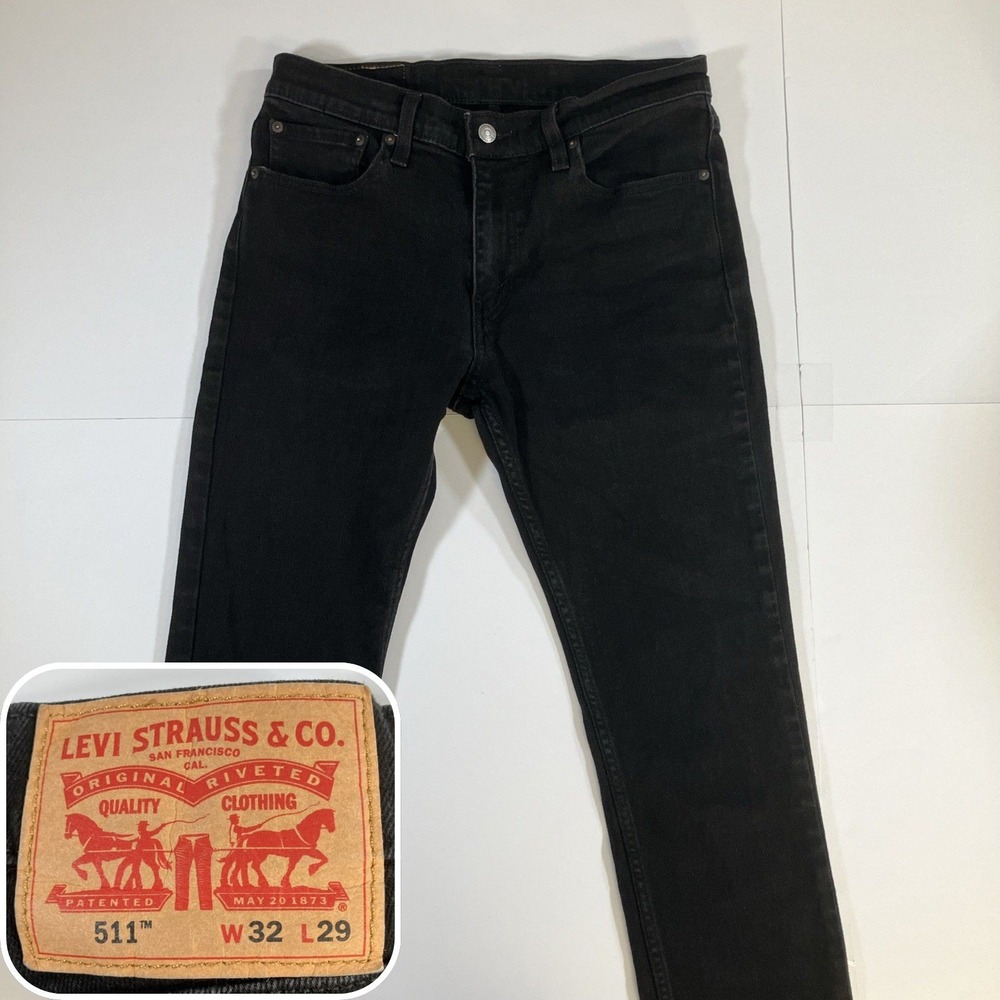 Levi's 511 Jeans Mens 32x29 Slim Fit Black Denim Pants 32x27